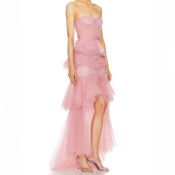 Michael Costello X REVOLVE Alai Gown Mauve - mesh tulle ruffle tiered maxi dress - Picture 4 of 7